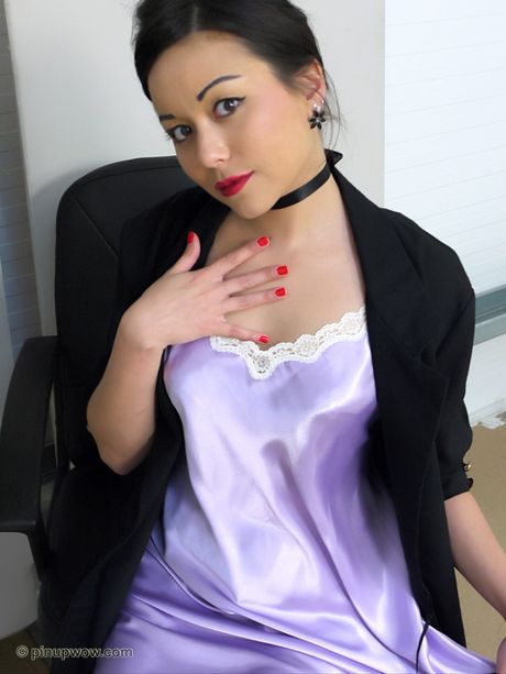 Sexy Asian secretary Petra strips at work & shows her big racks & ass