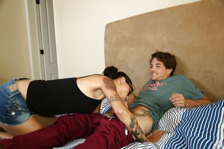 Excellent asian brunette cougar Dana Vespoli in sexy shorts blows on cock and gets a cum blast in mouth